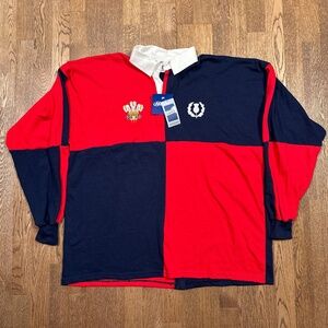 Halbro Scotland Wales Retro 1980s Rugby Union Blue Red L/S Jersey Mens 2XL